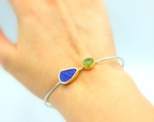 Lapis Bracelet, Peridot Bracelet, Cuff Bracelet, Rough Gemstone Bracelet, Silver Gold, Handmade, September Birthstone, August Birthstone