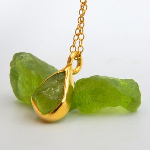 Handmade Raw Green Peridot Pendant: 18k Gold Plated Sterling Silver August Birthstone Necklace image 7