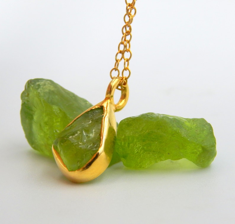 Handmade Raw Green Peridot Pendant: 18k Gold Plated Sterling Silver August Birthstone Necklace image 7