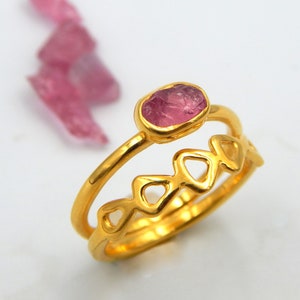 Pink Tourmaline Ring, Raw Gemstone, Statement Ring, Minimalist Ring, October Birthstone, Sterling Silver, Gold Plated, Cocktail Ring,Gift