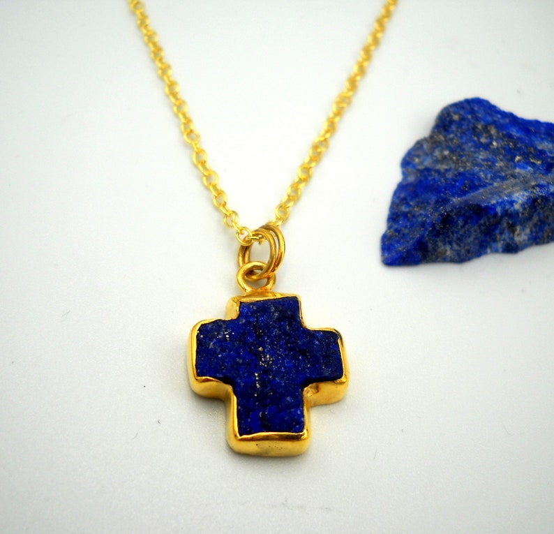 Handmade Lapis Lazuli Cross Pendant: 18k Gold Plated Sterling Silver ...