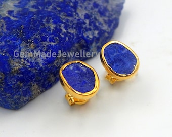 Lapis Lazuli Earrings, Stud Earrings, Minimalist Earrings, Raw Gemstones, September Birthstone, Sterling Silver Gold Plated, Unique Gift
