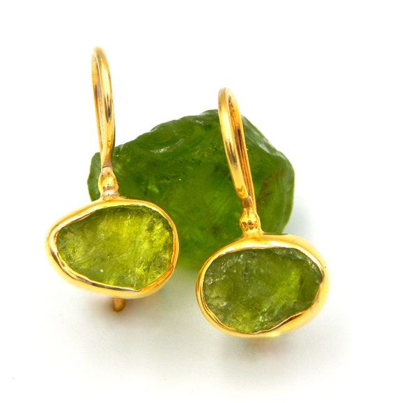 Sterling Silver Raw Peridot Earrings Sterling Silver Raw Peridot Earrings