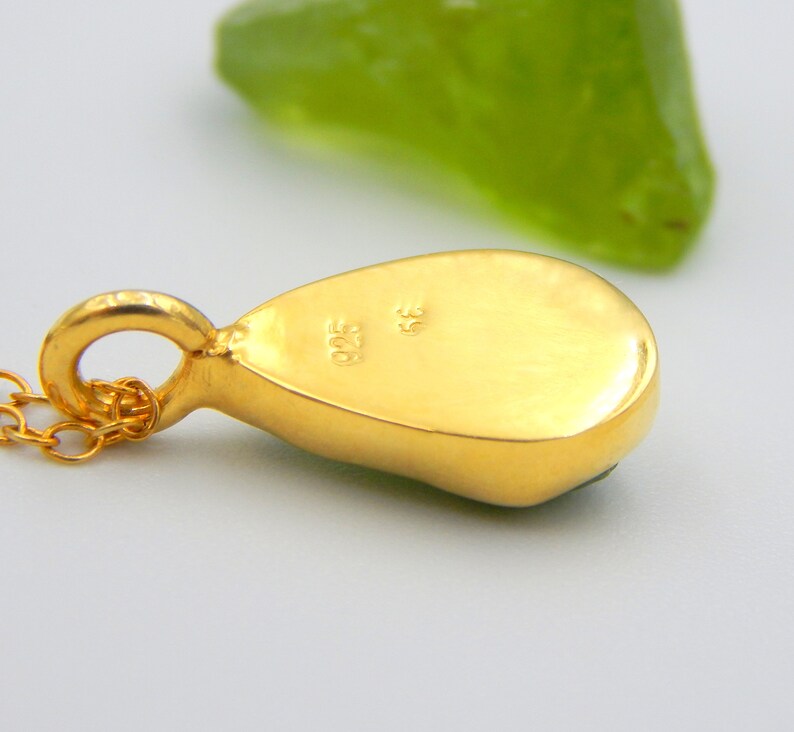 Handmade Raw Green Peridot Pendant: 18k Gold Plated Sterling Silver August Birthstone Necklace image 10
