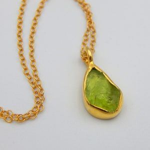 Handmade Raw Green Peridot Pendant: 18k Gold Plated Sterling Silver August Birthstone Necklace image 9