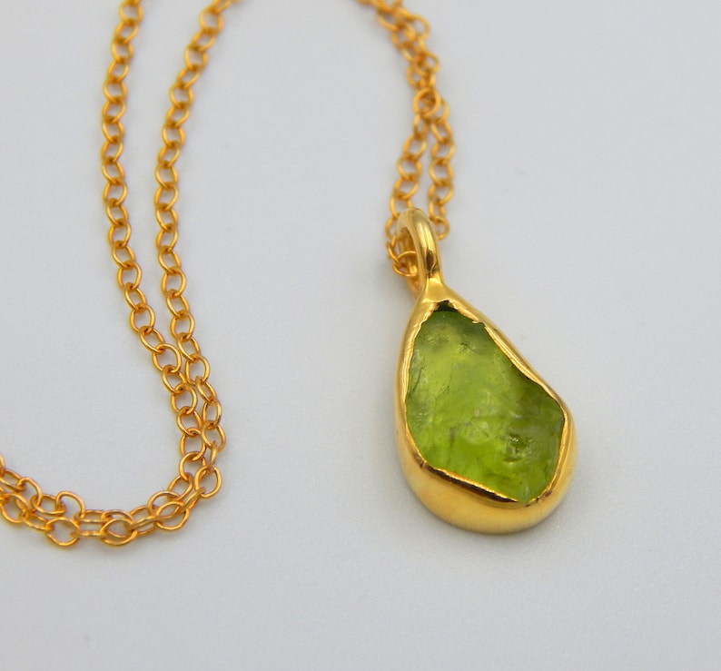 Handmade Raw Green Peridot Pendant: 18k Gold Plated Sterling Silver August Birthstone Necklace image 9