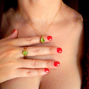 Handmade Raw Green Peridot Pendant: 18k Gold Plated Sterling Silver August Birthstone Necklace image 2