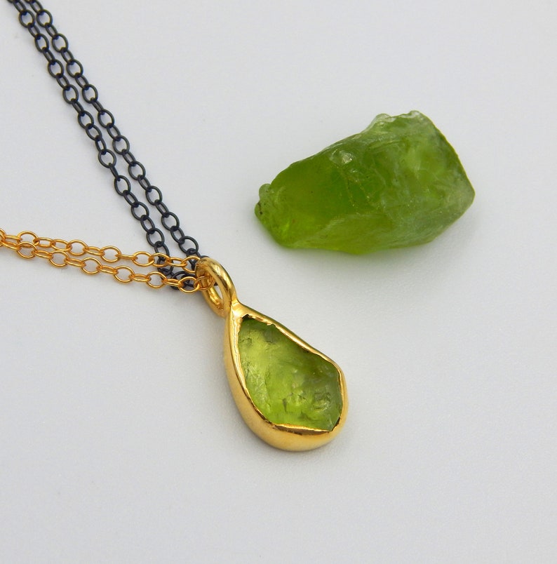 Handmade Raw Green Peridot Pendant: 18k Gold Plated Sterling Silver August Birthstone Necklace image 4
