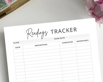 Readings Tracker PDF Printable for students