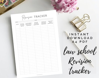 Law School - Law School Revision Tracker Template PDF Printable, Law Student Template