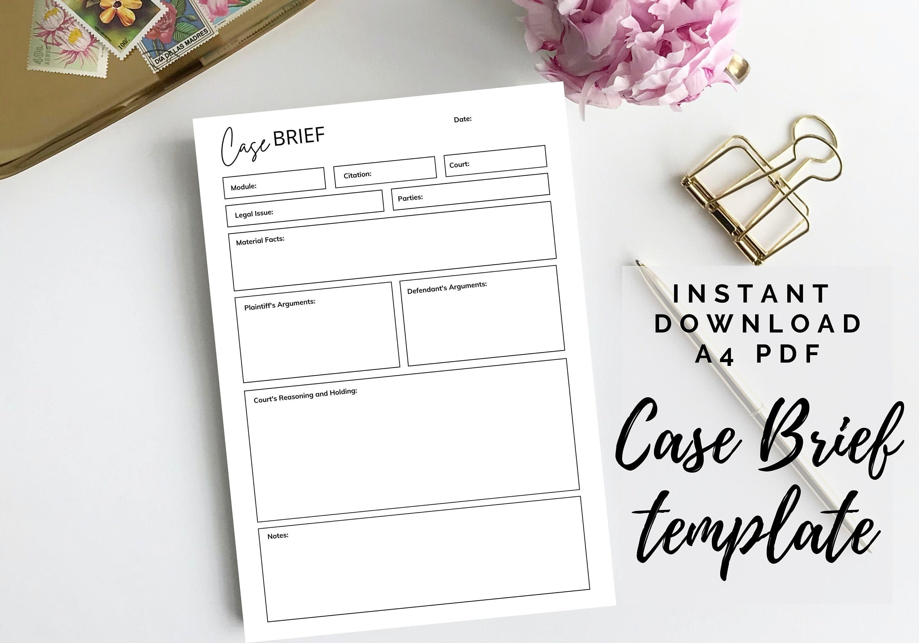 Law School Case Brief Template PDF Printable Etsy