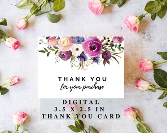 Printable Digital Floral thank you for your purchase, thank you card, floral thank you, Thank You for your business card insert Template