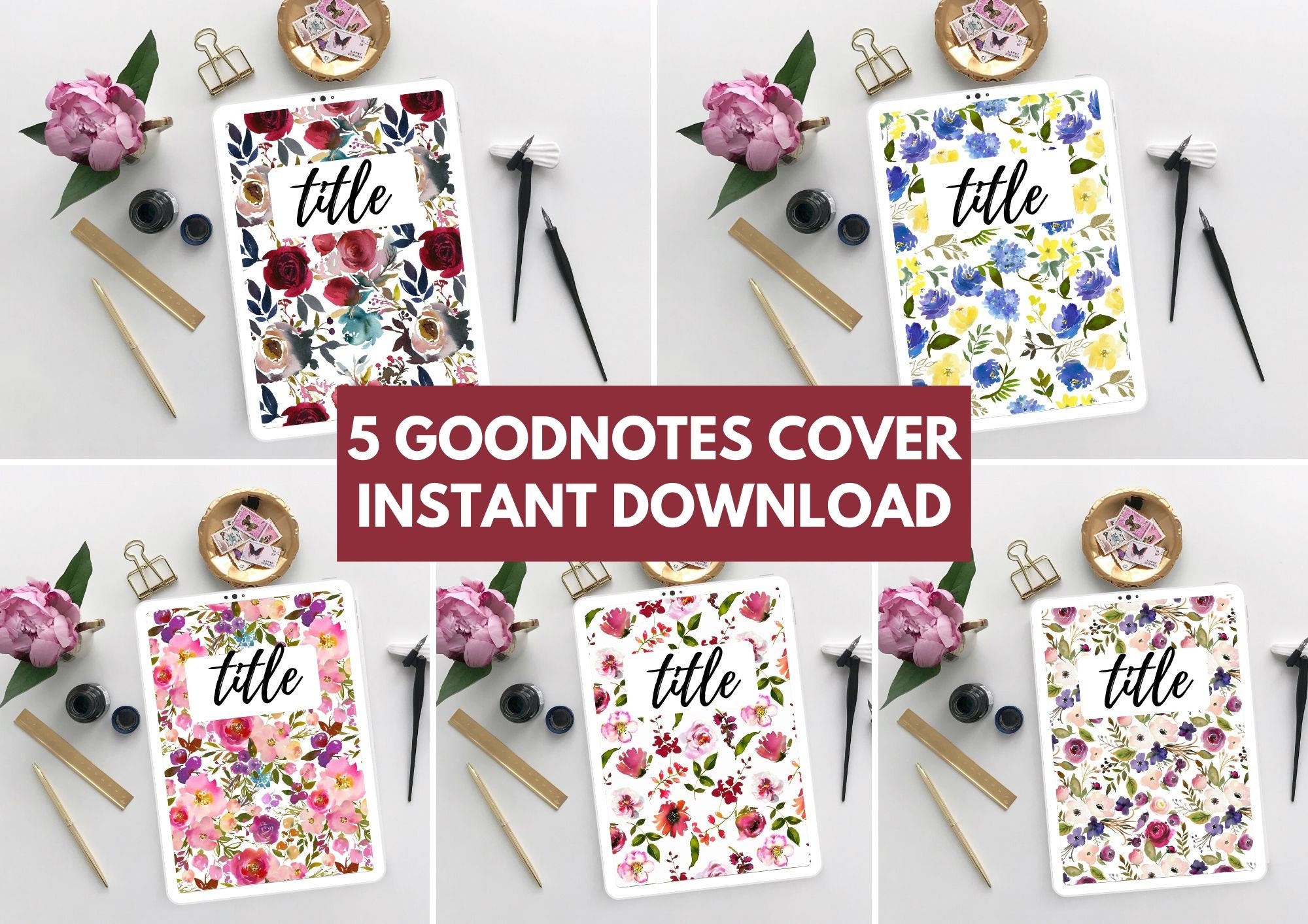 5 Goodnotes Digital Covers in Bundle Instant Digital Journal Etsy