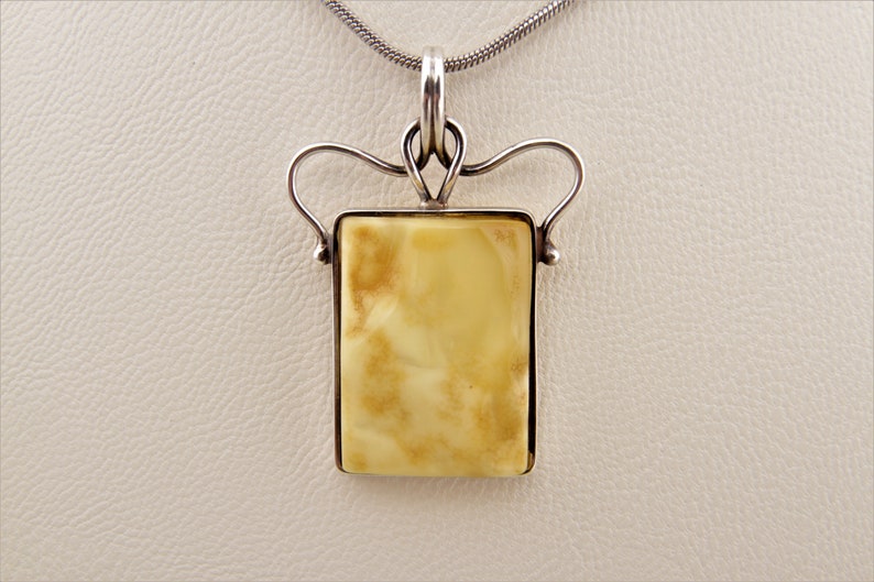 Genuine Ukrainian Yellow Landscape Amber Necklace With Silver Boards Perfect Presend Gift for Her Unique Royal Amber Pendant by Chronicles