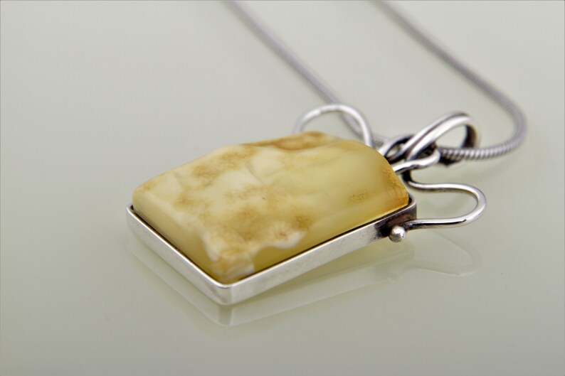 Genuine Ukrainian Yellow Landscape Amber Necklace With Silver Boards Perfect Presend Gift for Her Unique Royal Amber Pendant by Chronicles