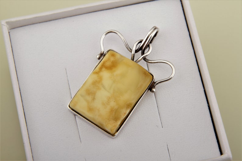 Genuine Ukrainian Yellow Landscape Amber Necklace With Silver Boards Perfect Presend Gift for Her Unique Royal Amber Pendant by Chronicles