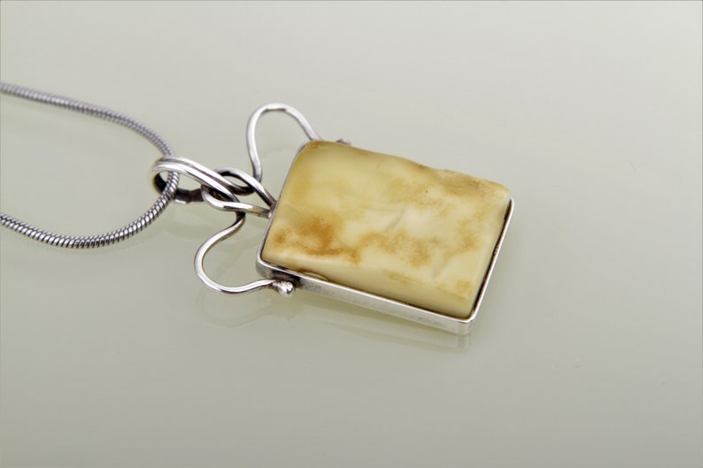 Genuine Ukrainian Yellow Landscape Amber Necklace With Silver Boards Perfect Presend Gift for Her Unique Royal Amber Pendant by Chronicles