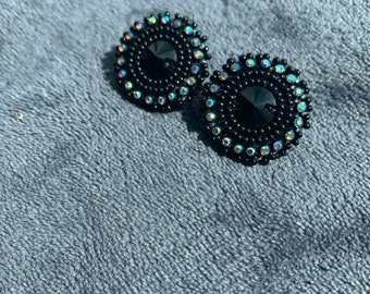 Native American Beaded Black itty bitty Earrings