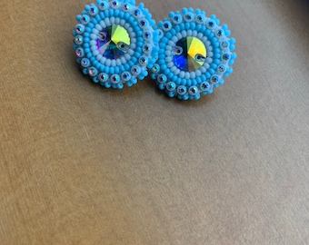 Native American Beaded BabyBlue itty bitty Earrings