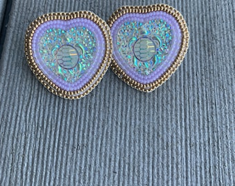 Native American Beaded Purple/Gold Turtles