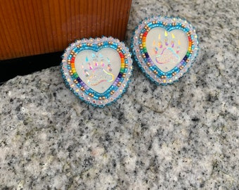 Native American Rainbow Bear Paw Heart Earrings