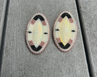 Native American Pink Diamond Shaped Beaded Earrings