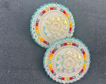 Native American white turtle Beaded Earrings