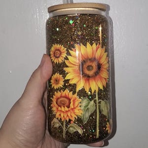 Coupe boule à neige Tournesols | Paillettes dorées | 12 onces | Paillettes