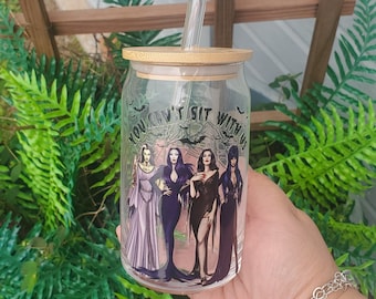 You can&#39;t Sit With Us Glass Can | 16 oz | Glass | Witches | Witch | Dark