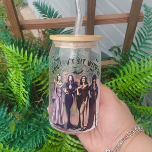 You can&#39;t Sit With Us Glass Can | 16 oz | Glass | Witches | Witch | Dark