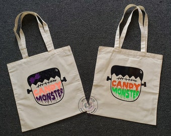 Bolsa de mano personalizada de monstruo de dulces de Halloween / Truco o trato / Bolsa de dulces / PERSONALIZADA