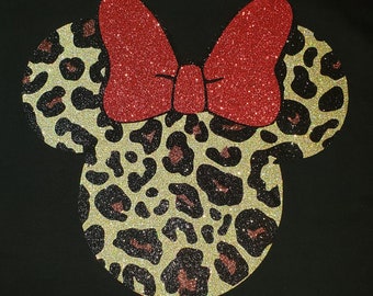 Leopard Print Minnie with Bow T-Shirt | Safari | Minnie | Bow | Glitter | Family Shirts