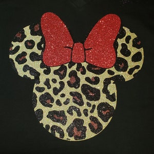 Leopard Print Minnie with Bow T-Shirt | Safari | Minnie | Bow | Glitter | Family Shirts