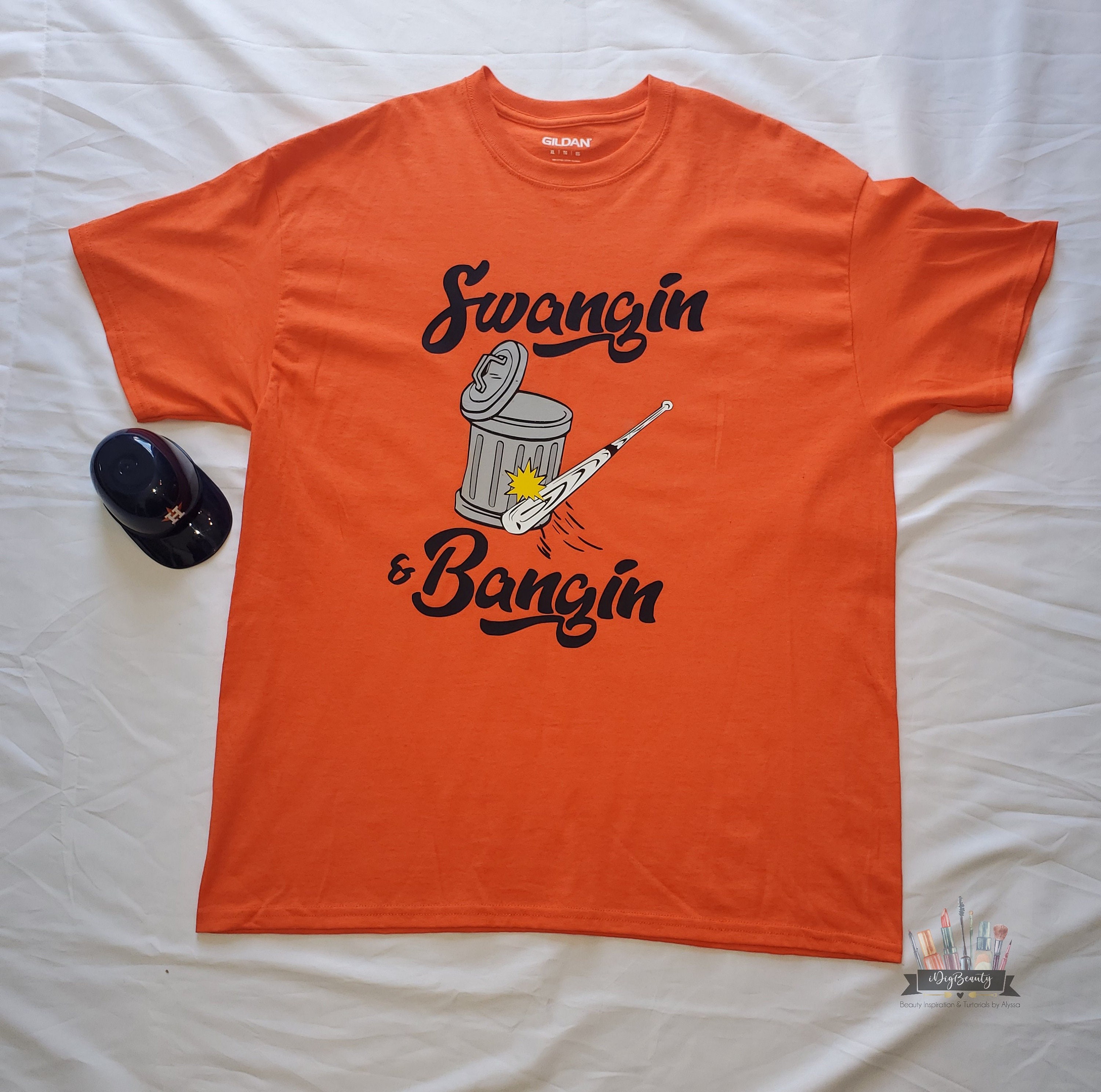 iDigBeauty Swangin & Bangin T-Shirt | Houston | Baseball | Graphic Tee | Orange XLarge