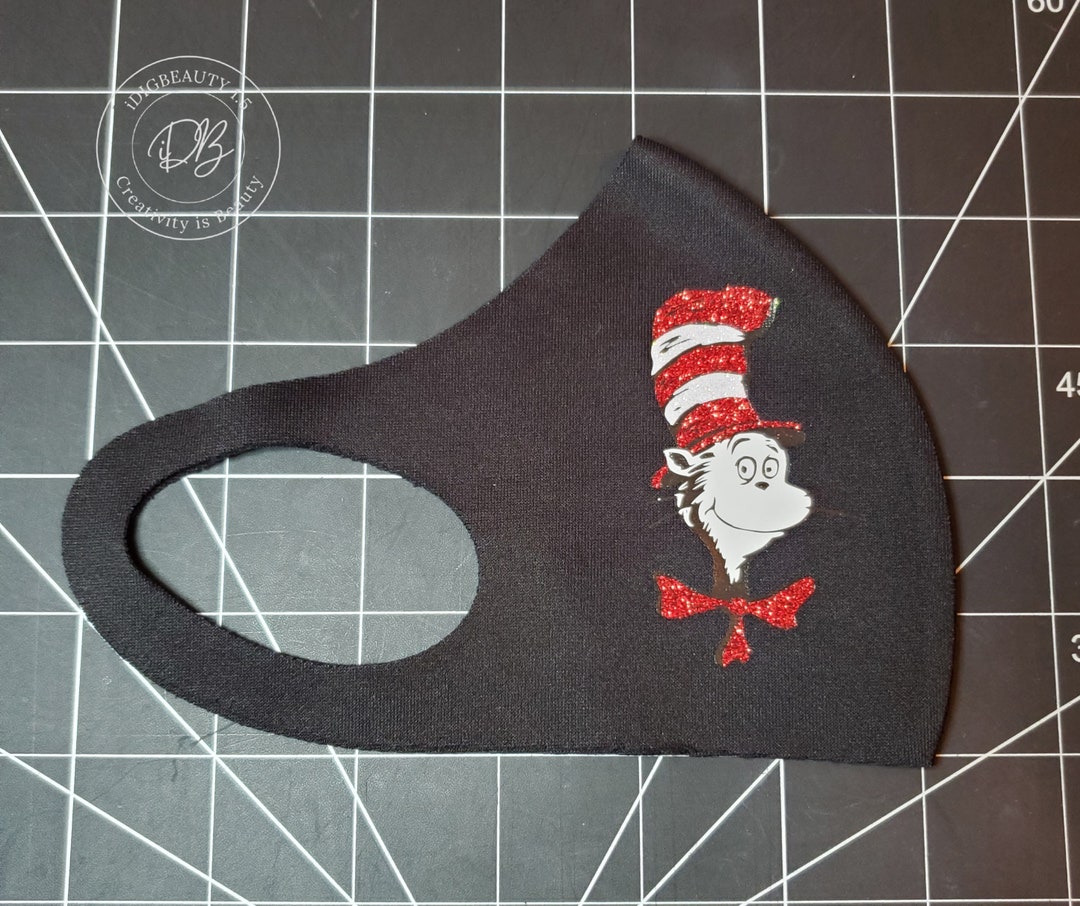 Seuss Face Mask | Cat in the Hat | Glitter Hat | Mask - Etsy