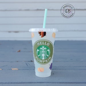 Taza Starbucks Hello Pumpkin / Vaso Venti Cold / Hello Pumpkin / Otoño / PERSONALIZADO / Anillo mate