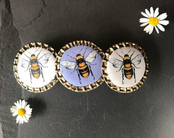 bee aware we need the bees /handmade eco hair barrette/ eco hair styling / handcrafted hair accessories