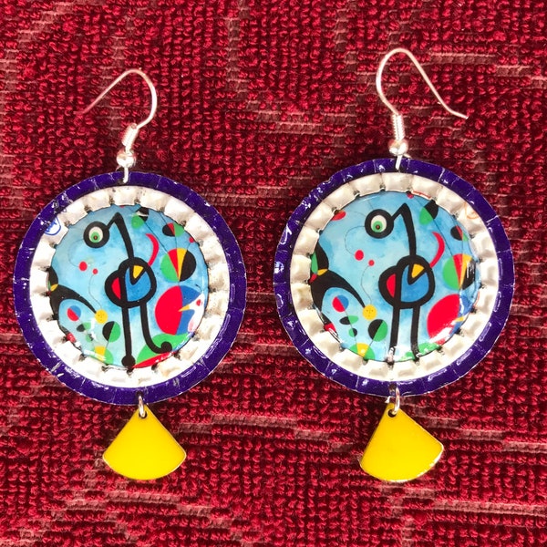 Bold handmade Joan miro eco friendly earrings, gift for art lover, handmade eco gift