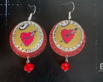 Mexican heart Earrings / valentines Earrings / Handcrafted Red Heart earrings