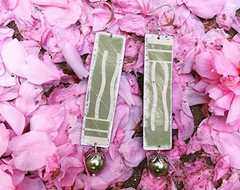 Handmade green  tin earrings/ handcrafted vintage tin earrings/ rustic refashioned green earrings
