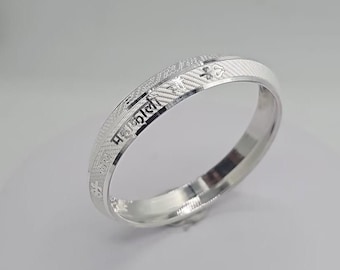 Heavy Jay Mahakali Maa Pure Silver Bangle | Handmade Religious Kada