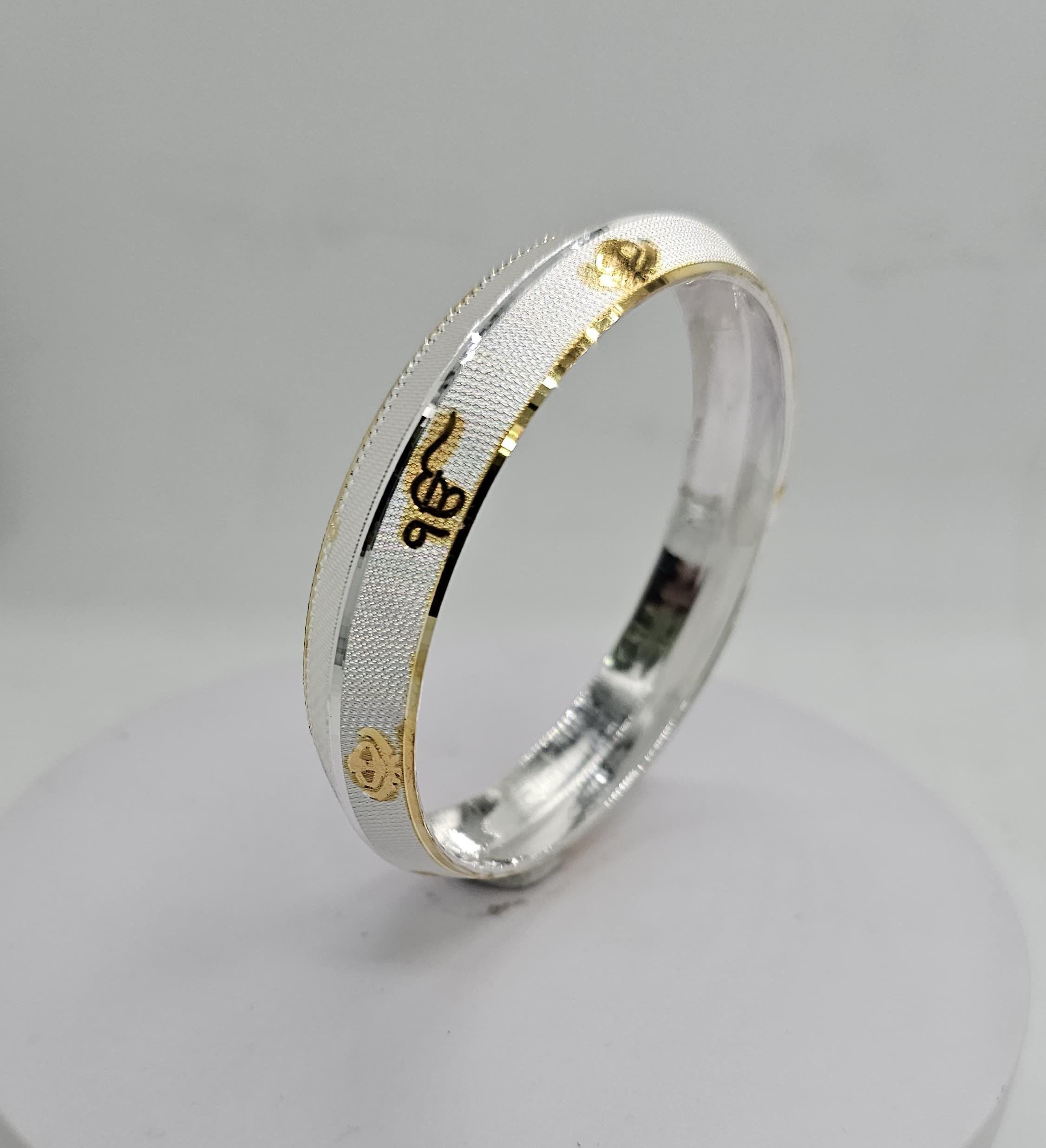 Personalized Gold Polish Ek Onkar Khanda Sikh Kada: 999 Sterling