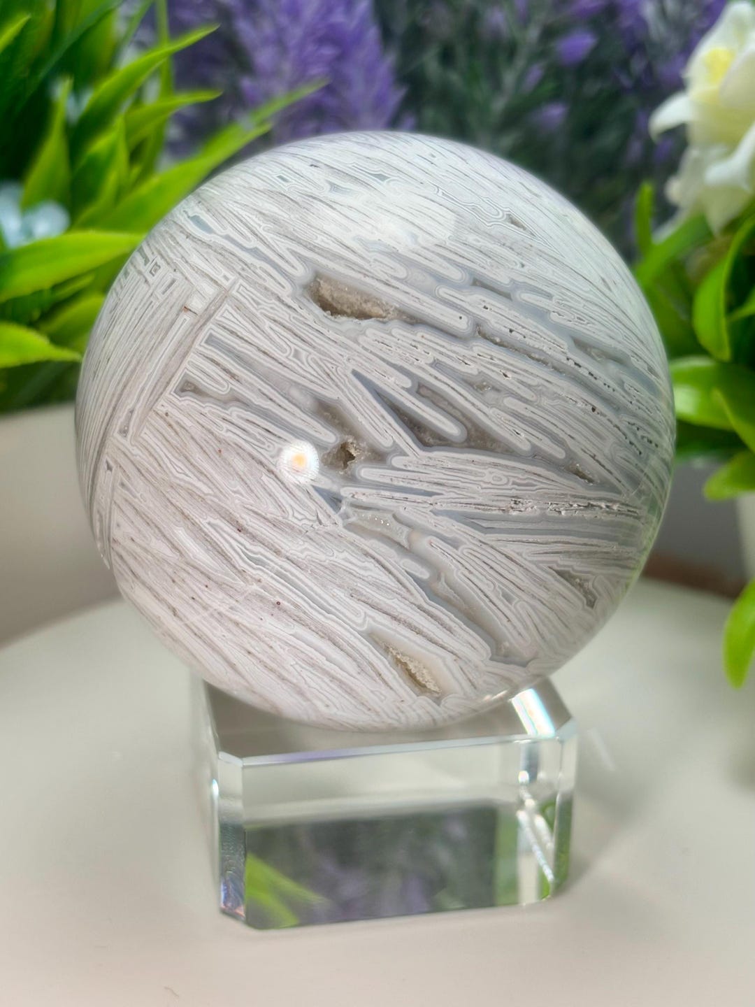 White Crazy Lace Sphere With Druzy | 2.5” 64mm | “the Laughter Stone ...