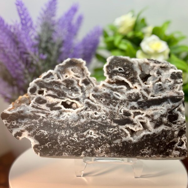 Natural Black Sphalerite Slab with Sparkling Druzy 5.8” ~ Grounding, Protection, Enhancing Intuition