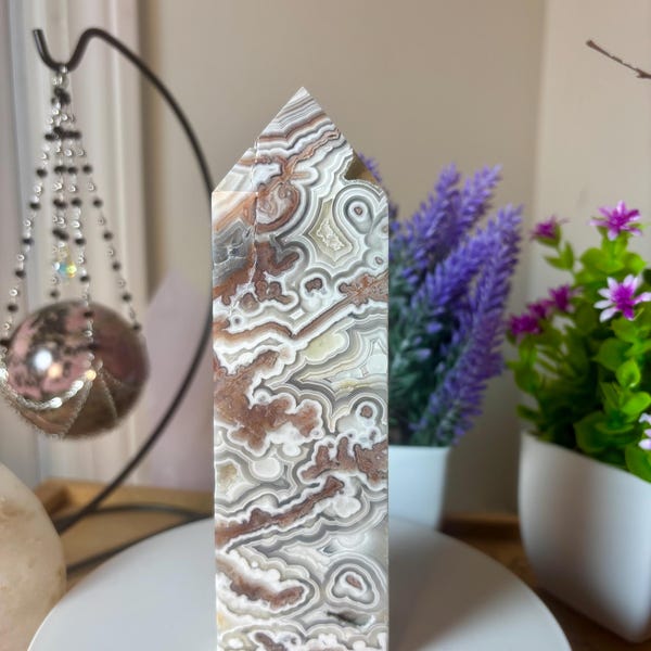 Crazy Lace Agate Tower w/Duzy Pockets  5.8”T| Joy, Happiness, Optimism