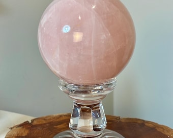 Large Rose Quartz Sphere 4.5”, Over 4lbs | Heart Chakra Healing Meditation Decor