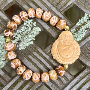 Buddha Bone Bead Peace Bracelet |  Hand Painted Ox Bone Rondelle Peace Beads | Strength, Balance, Objectivity | Choose Size