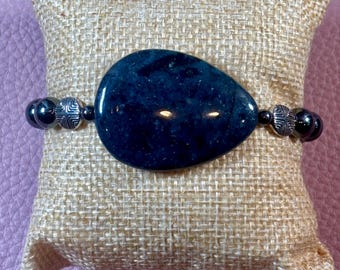Dark Blue Dumortierite & Hematite Bracelet | Choose Size