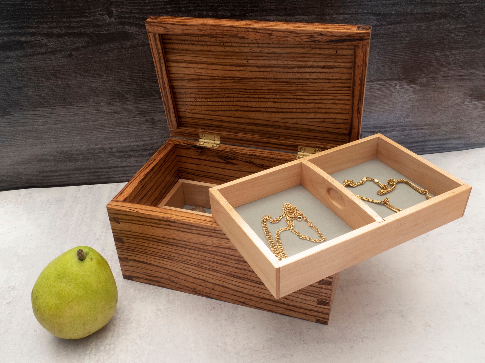 Zebra Wood Jewelry Box With Handcut Dovetails Etsy