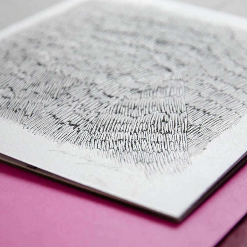 May include: A black and white abstract drawing of a textured surface with lines and curves. The drawing is on a white background.